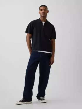 Polo-pull oversize à poche et fermeture à quart de zip