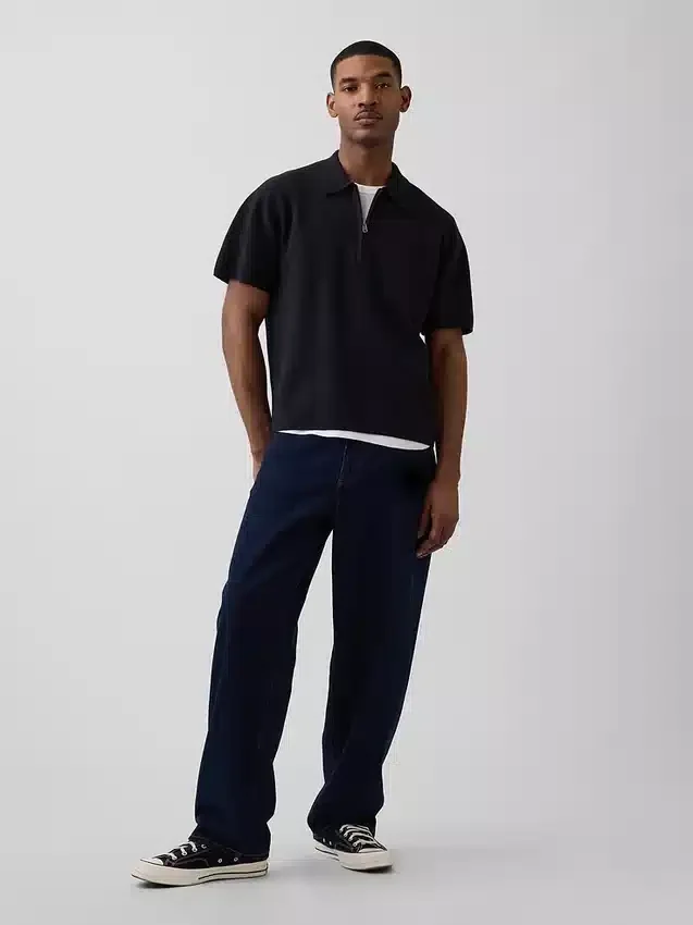 Polo-pull oversize à poche et fermeture à quart de zip