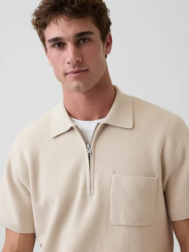 Polo-pull oversize à poche et fermeture à quart de zip