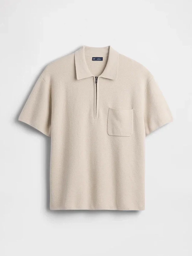 Polo-pull oversize à poche et fermeture à quart de zip