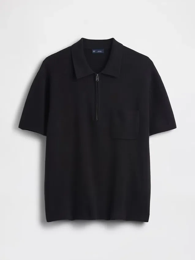 Polo-pull oversize à poche et fermeture à quart de zip