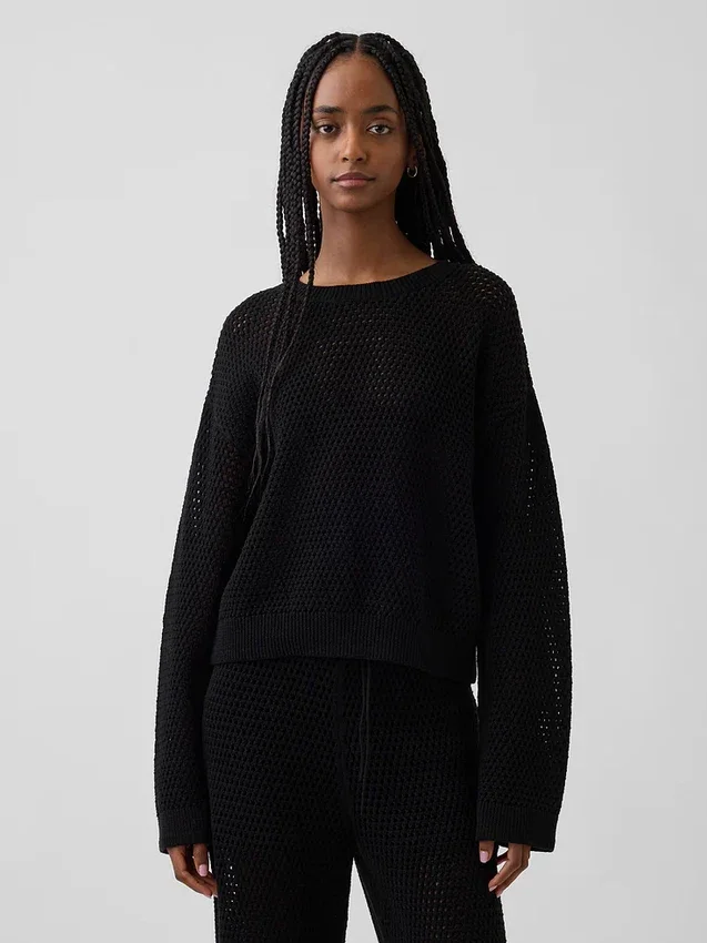 Pull ample au crochet 100 % coton