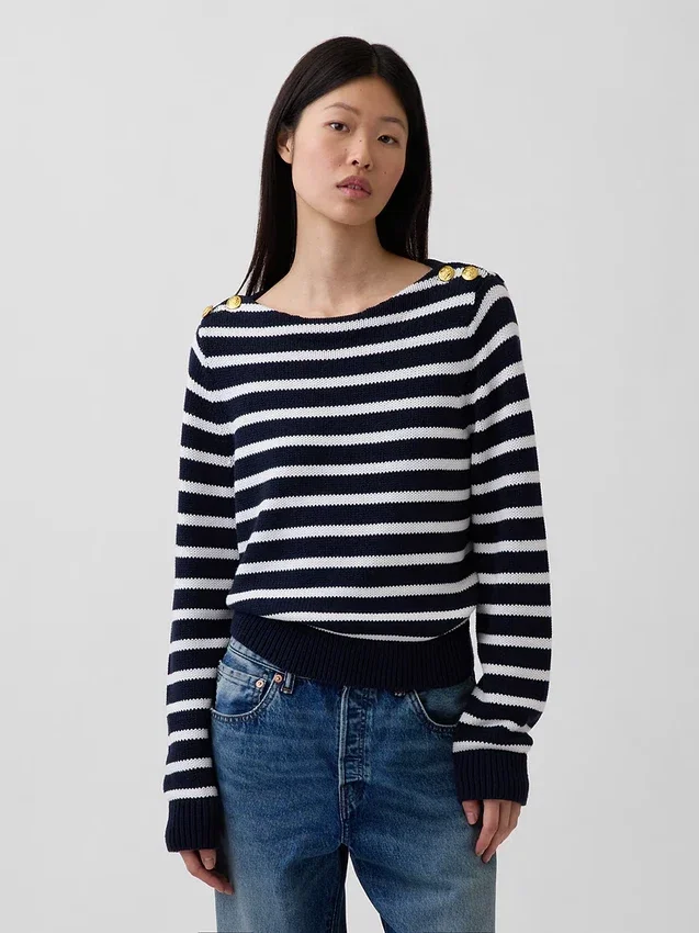 Pull ample à col bateau 100 % coton