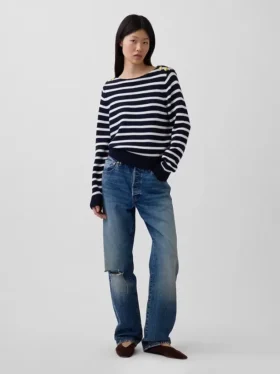 Pull ample à col bateau 100 % coton