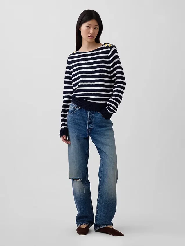 Pull ample à col bateau 100 % coton