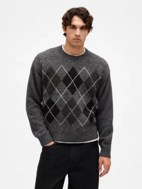 Pull ample à motif argyle en laine mélangée