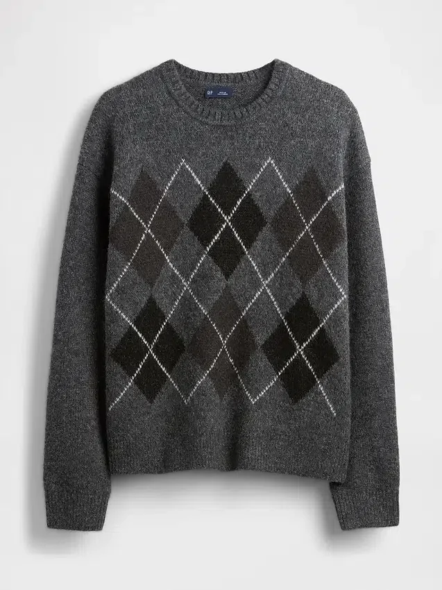 Pull ample à motif argyle en laine mélangée