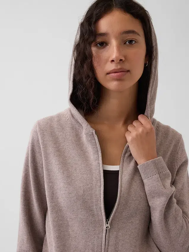 Pull à capuche ample zippé 100 % coton