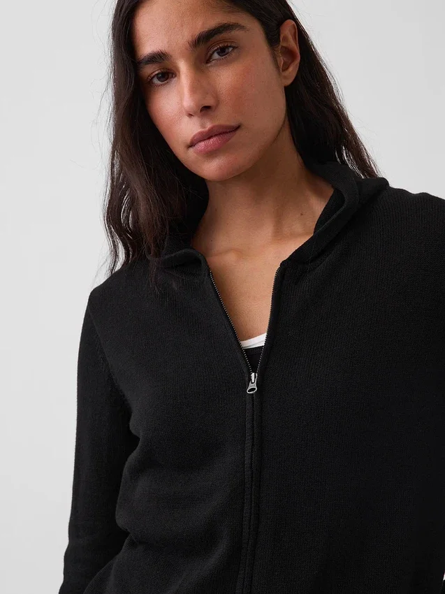 Pull à capuche ample zippé 100 % coton