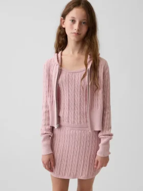Pull à capuche zippé en maille torsadée pour enfant