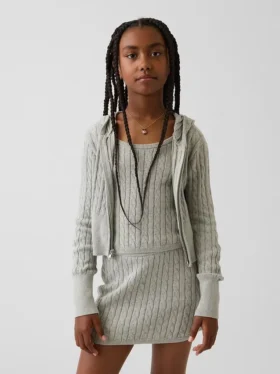 Pull à capuche zippé en maille torsadée pour enfant