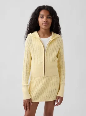 Pull à capuche zippé en maille torsadée pour enfant
