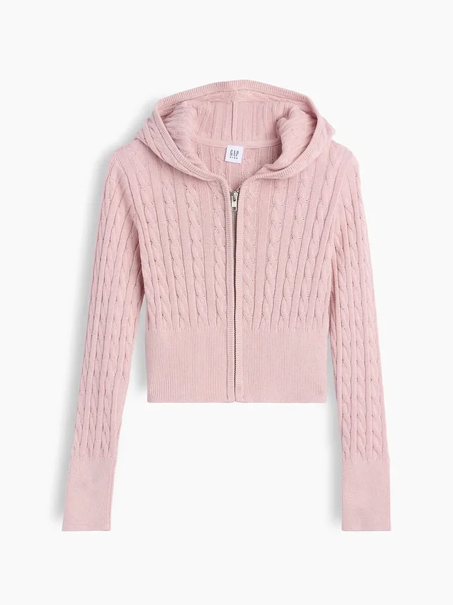 Pull à capuche zippé en maille torsadée pour enfant