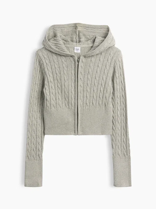 Pull à capuche zippé en maille torsadée pour enfant