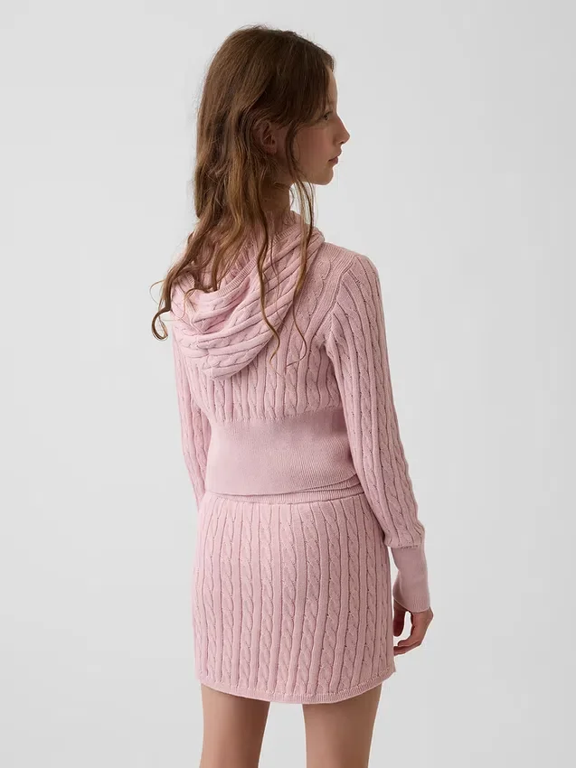 Pull à capuche zippé en maille torsadée pour enfant