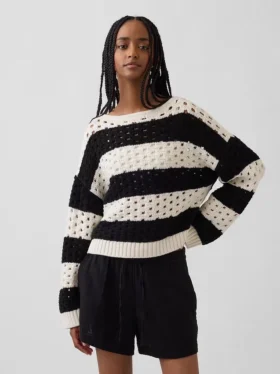 Pull à col bateau en crochet 100 % coton