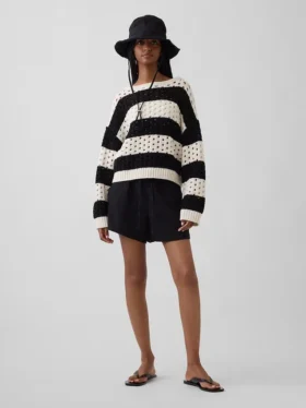 Pull à col bateau en crochet 100 % coton