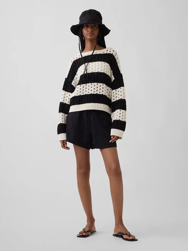 Pull à col bateau en crochet 100 % coton