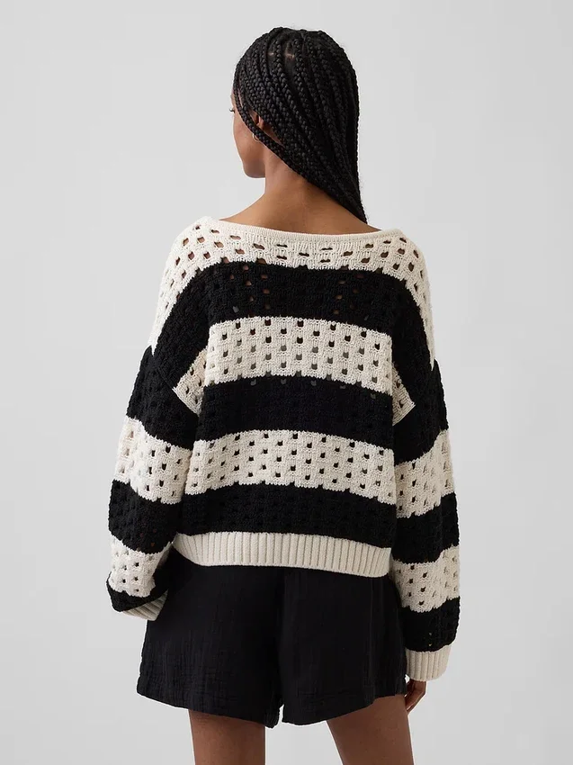 Pull à col bateau en crochet 100 % coton