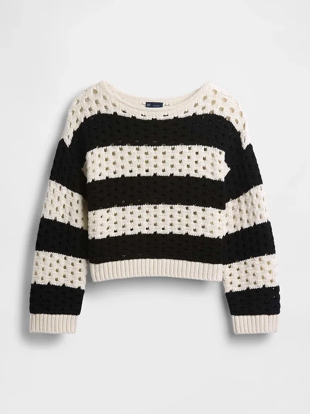 Pull à col bateau en crochet 100 % coton