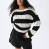 Pull à col bateau en crochet 100 % coton