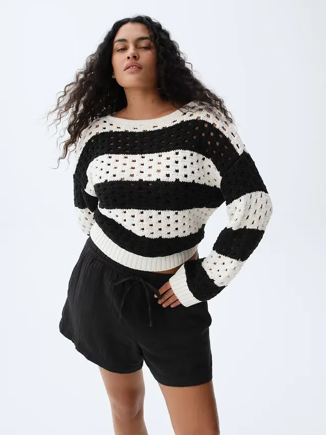 Pull à col bateau en crochet 100 % coton