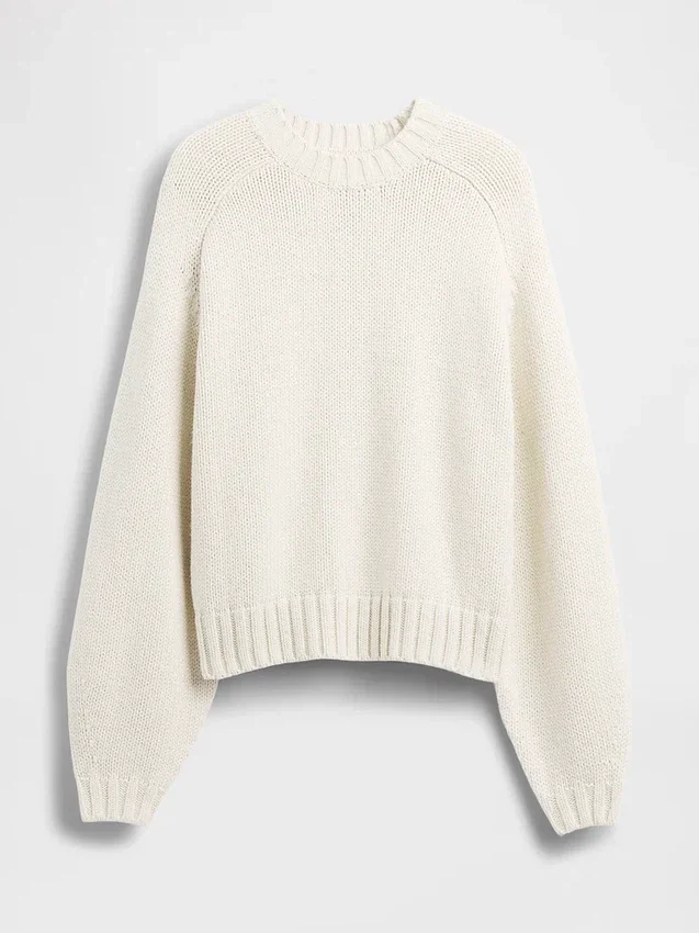 Pull à col rond ample en mélange de coton