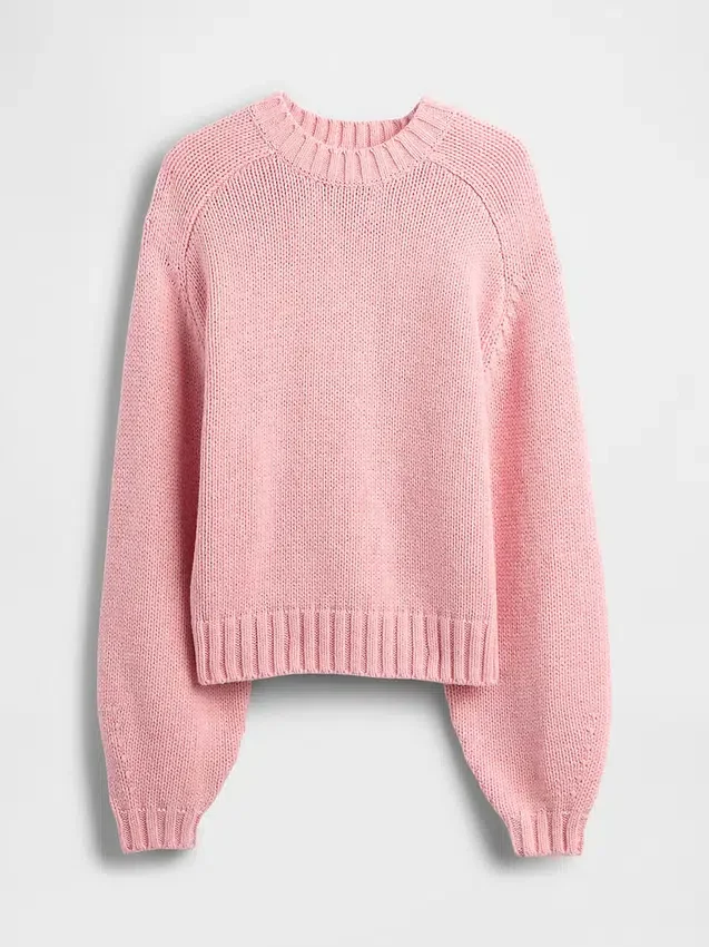 Pull à col rond ample en mélange de coton