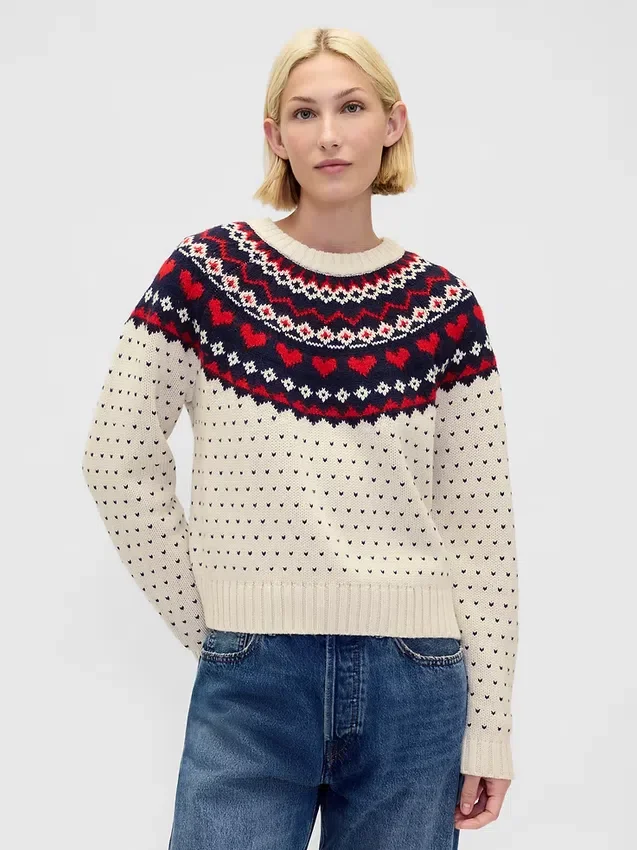 Pull à col rond et manches raglan en mélange de coton