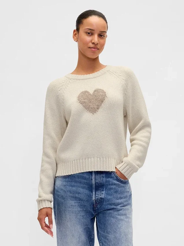 Pull à col rond et manches raglan en mélange de coton