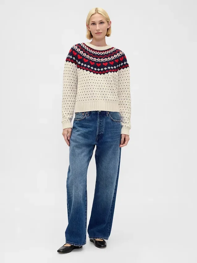 Pull à col rond et manches raglan en mélange de coton