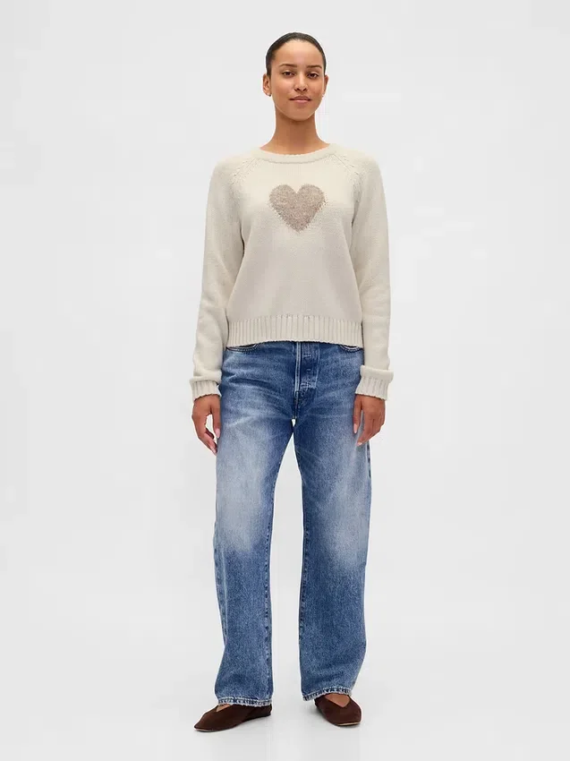 Pull à col rond et manches raglan en mélange de coton