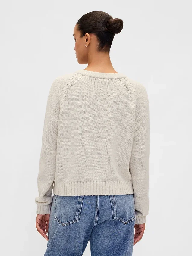 Pull à col rond et manches raglan en mélange de coton
