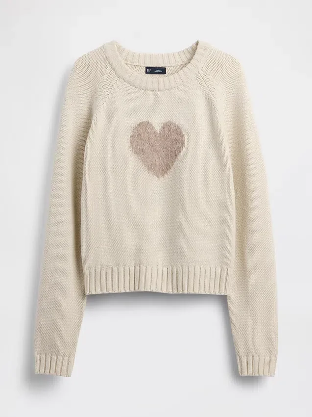Pull à col rond et manches raglan en mélange de coton