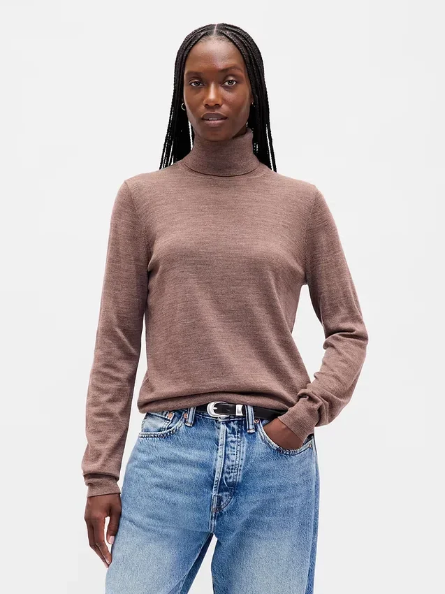 Pull à col roulé 100 % laine mérinos