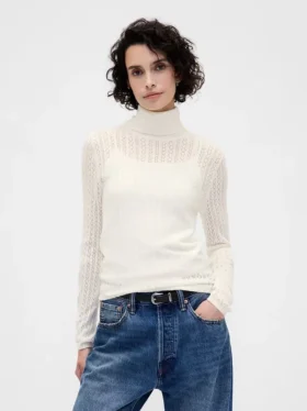 Pull à col roulé en maille pointelle