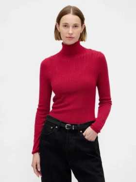 Pull à col roulé en maille pointelle