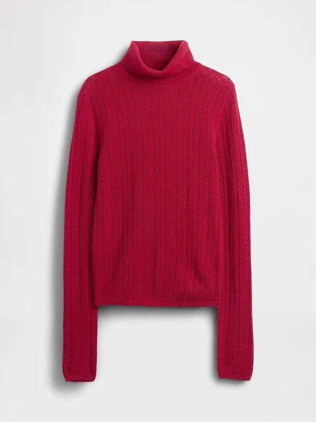 Pull à col roulé en maille pointelle