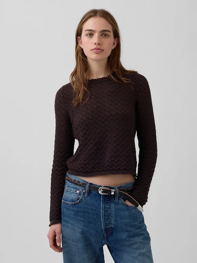 Pull court en pointelle 100 % coton