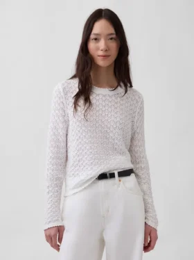 Pull court en pointelle 100 % coton