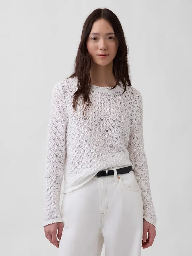 Pull court en pointelle 100 % coton