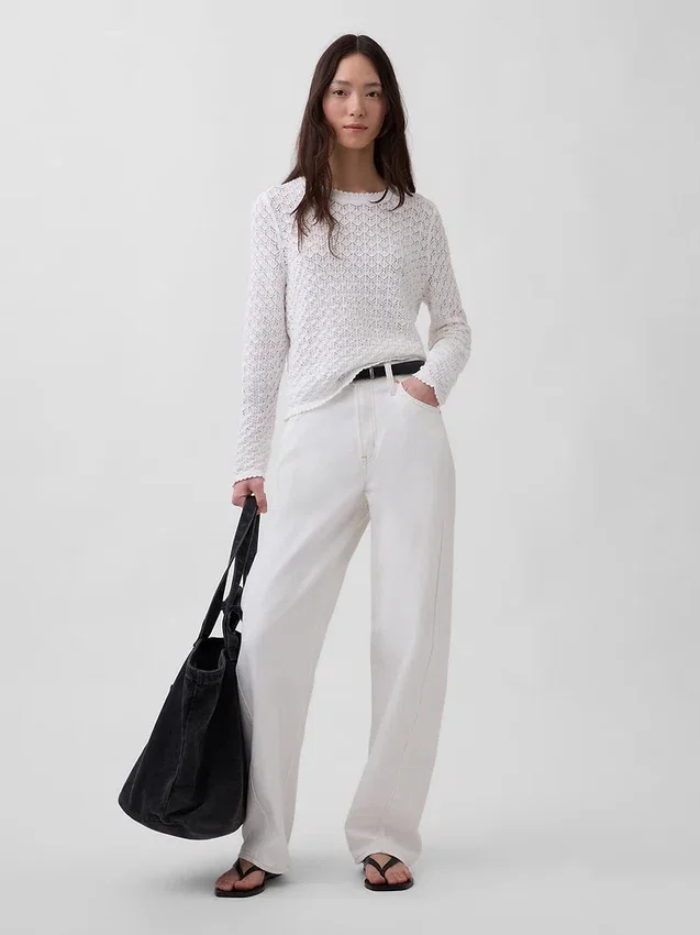 Pull court en pointelle 100 % coton