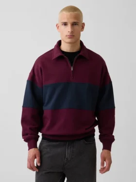 Pull à demi-zip oversize à rayures, en tissu épais