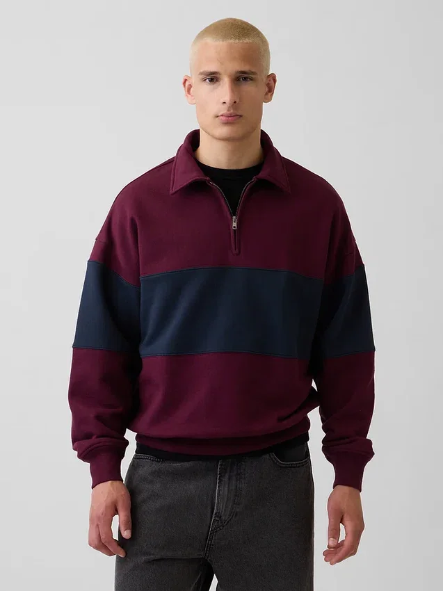 Pull à demi-zip oversize à rayures, en tissu épais