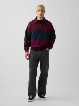 Pull à demi-zip oversize à rayures, en tissu épais