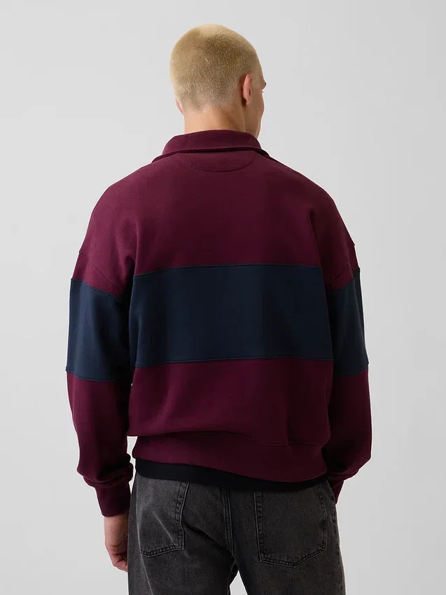 Pull à demi-zip oversize à rayures, en tissu épais