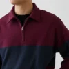 Pull à demi-zip oversize à rayures, en tissu épais