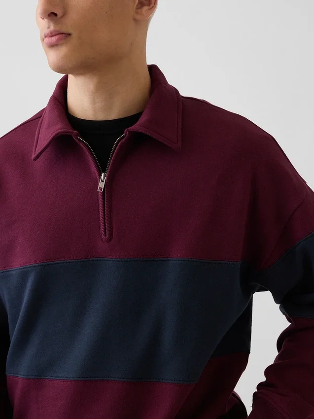 Pull à demi-zip oversize à rayures, en tissu épais