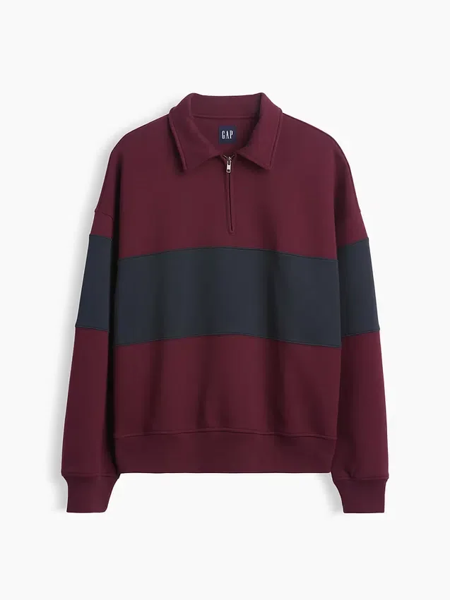Pull à demi-zip oversize à rayures, en tissu épais