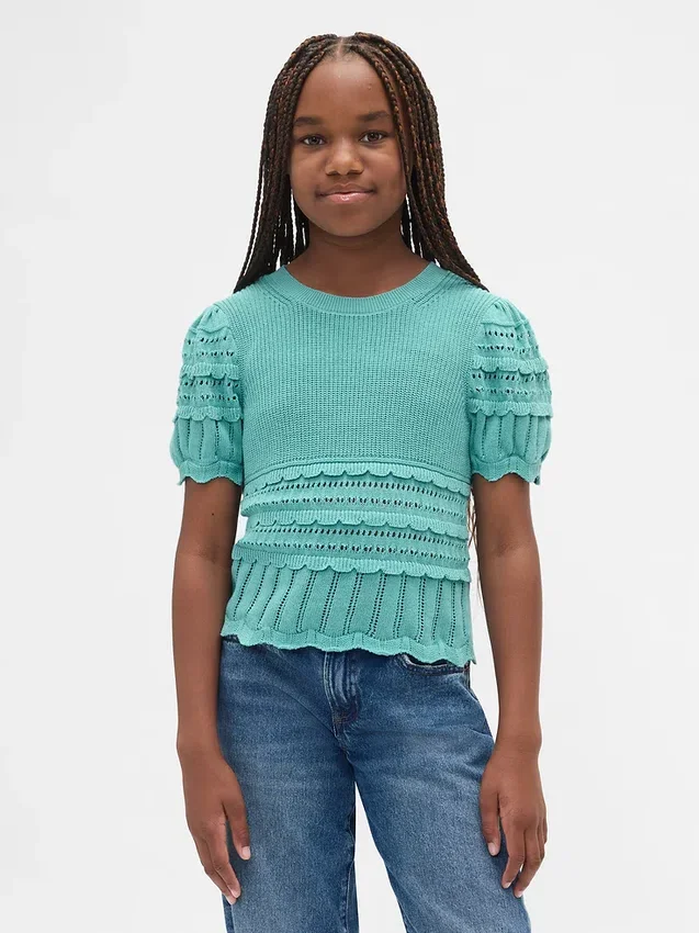 Pull enfant festonné à mailles variées